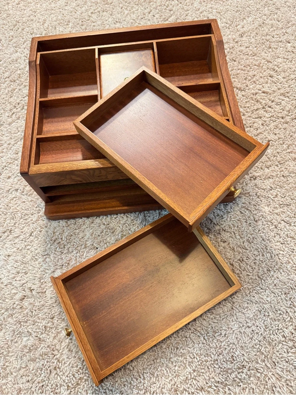 Rare Vintage Men's Dresser Jewelry Valet Tray Wood Jewelry Box Organizer